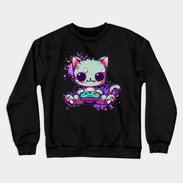 Zombie Cat Playing Crewneck Sweatshirt by VectX